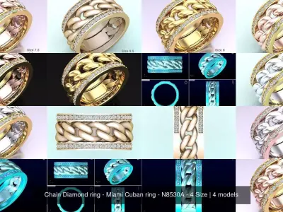Chain Diamond ring - Miami Cuban ring - N8530A - 4 Size 3D Model Collection