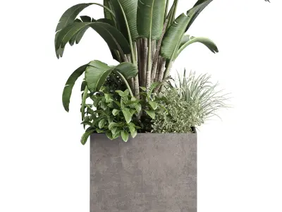 Concrete box plants on stand set plant concrete dirt vase 3D model