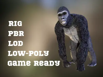Gorilla game ready model with pbr textures Low-poly 3D model