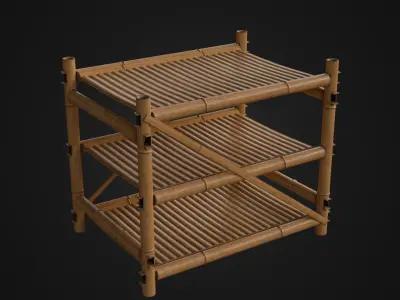 Old Japanese Bamboo Shelf Free low-poly 3D model