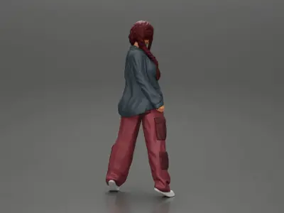 gangster lowrider girl posing in long shirt with long pigtail 3D print model