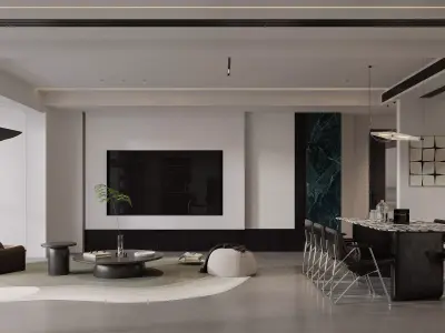 Modern living room dining room interior scenes 145 3D model