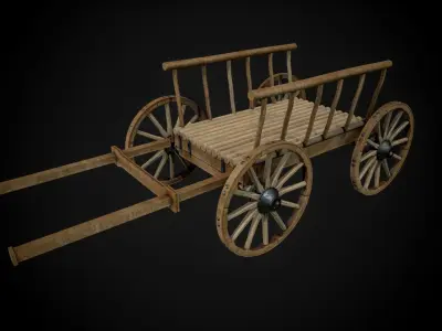 Medieval Wooden Horse Cart Variation 7 - Low Poly And Game Ready Low-poly 3D model