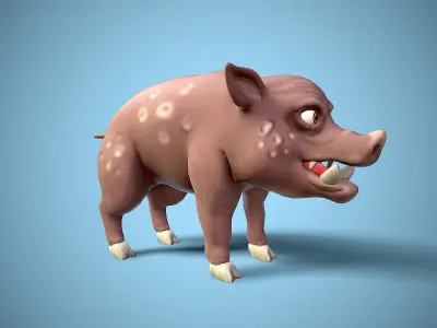 cartoon wild boar Low-poly 3D model