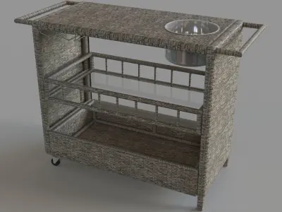 Puerta Outdoor Wicker Bar Cart With Ice Pail 3D model