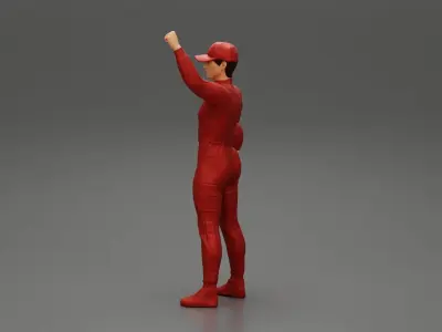 motorbiker celebrates and hold his helmet 3D print model