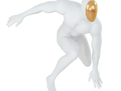 Abstract white mannequin sitting in a superhero pose 133 3D model