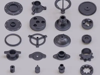 100 elementary industrial parts 3D model