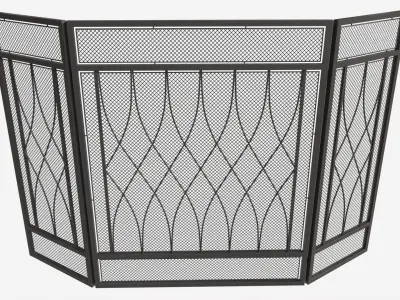 Folding Fireplace Screen 3-Panel Metal Mesh 3D model
