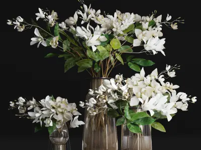 Gardenia Flower Bouquet Vase decor set 3D model
