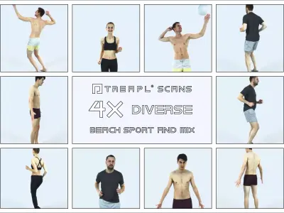 QAG07 4X Sports Beach Running Jogging Man Woman 003 Low-poly 3D model