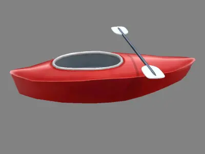 Cartoon kayak - red boat Low-poly 3D model