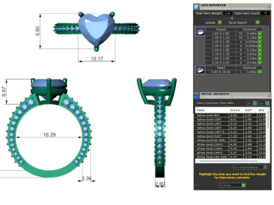 Heart Solitaire Diamond Ring with Side Stones 3D print model