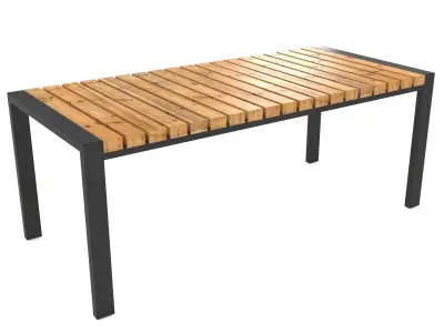 Wooden Table Set Low-poly 3D model
