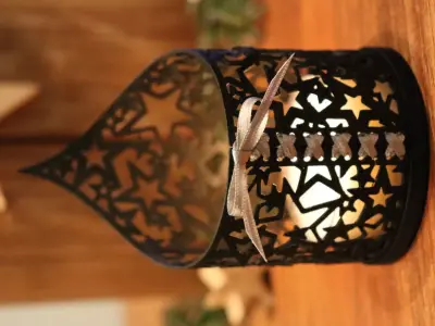 Filigree Christmas tealight holder with stars and lacing 3D print model