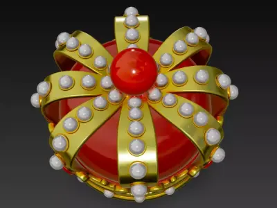 Golden Crown with Emerald Gems 3D model