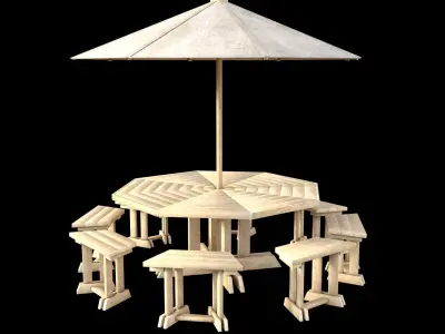 umbrella chair furniture decor garden 3D model