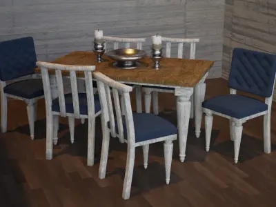 Table Set dining and chairs Low-poly 3D model
