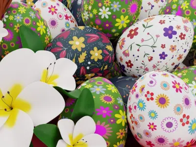 Easter Eggs Basket 3D model