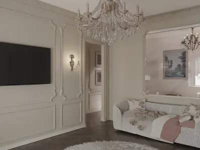 Neoclassical Master Guest Suite Bedroom Walk in Closet Bathrooms 3D model