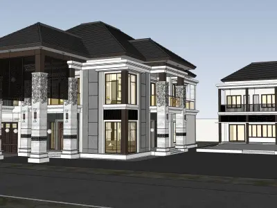 Luxury 2 floor House design with wooden House for reception 3D model