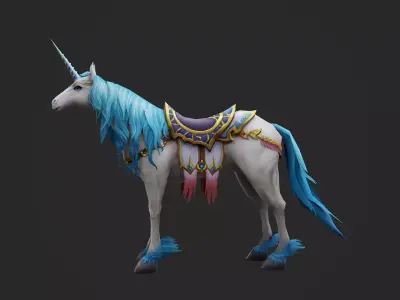 Animated Low-poly Unicorn with saddle Low-poly 3D model