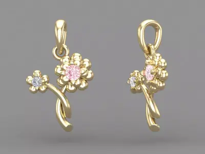 Cosmos Flower Minimal Pendant Necklace CAD 3D Design 3D print model