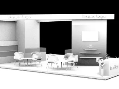3 side Open Exhibition Booth with Pink-White Accents 3D model