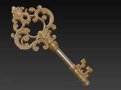 Golden Ornate Key - Elegant Baroque Decorative 3D Model 3D print model