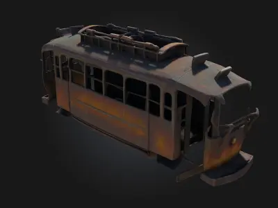 Burnt Streetcar Relic  Charred Echo of Urban History 3D model