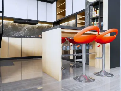 Luxury Modern Kitchen Set with Mini Bar 3D model