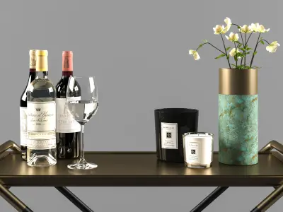Bar Cart with Accessories 3D model