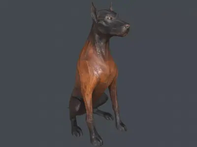 Dobermann Dog Wooden Statue Low-poly 3D model