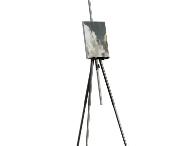 Easel with painting metal Painting with clouds 3D model