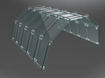 Arched structure wireframe with connections and glass panels 3D model