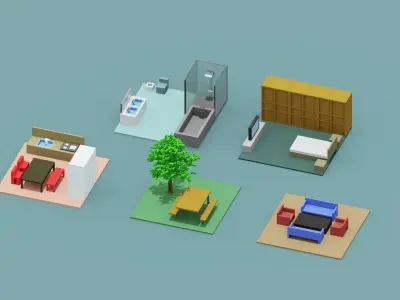 Voxel Room Collection  Low-poly 3D model
