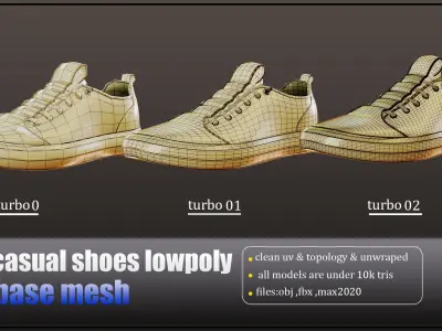 20 casual shoes lowpoly basemesh  Low-poly 3D model