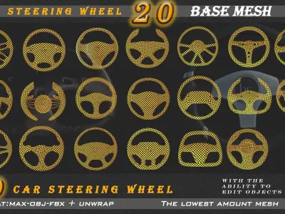 20 car steering wheel Low-poly 3D model