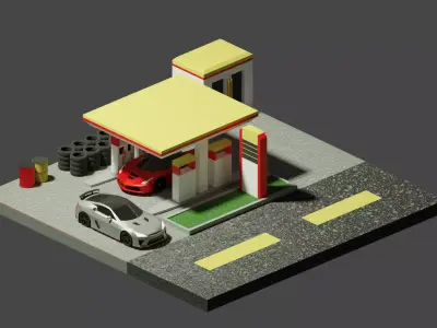 iso metric gas station Low-poly 3D model