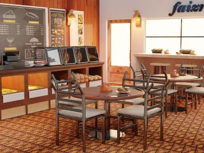 Interior Full set furniture Restaurant  Low-poly 3D model