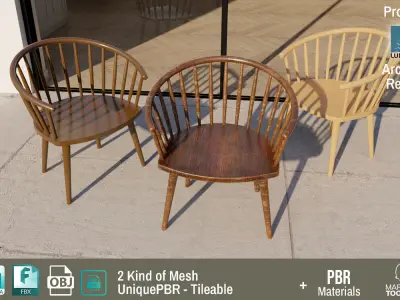  PBR Various Options Wooden Coffee Chair - Lumion - UE4 Low-poly 3D model