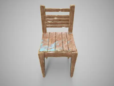 Old Wooden Chair-1 Low-poly 3D model