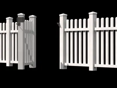 Wooden Fence set PBR 11 Low-poly 3D model