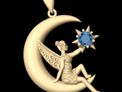 Angel and Moon Pendant 3D print model