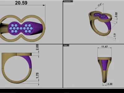 Elegant Infinity Gold Ring with Diamonds Free 3D print model