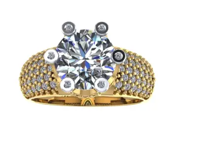 3 models Luxury Solitaire Ring with Center Stone Pave Band 3D print model