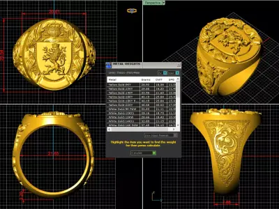 Heraldic Lion Crest Ring 3D Model 3D print model