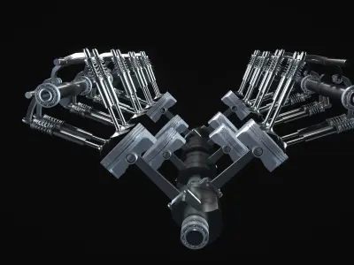 V8 Engine Mechanical Assembly Non-Animated Blender Model Low-poly 3D model