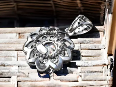 Diamond Pendant Black and  White diamonds with white gold 3D print model