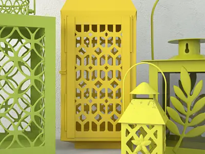 Green and Yellow Metal Lanterns 3D model